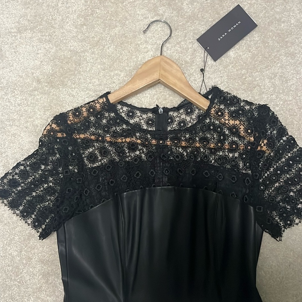 Zara embroidery faux leather dress New with tags!